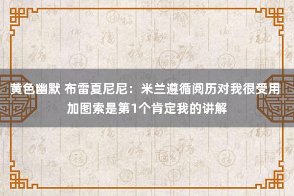 黄色幽默 布雷夏尼尼：米兰遵循阅历对我很受用 加图索是第1个肯定我的讲解