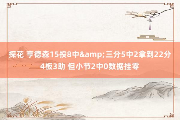 探花 亨德森15投8中&三分5中2拿到22分4板3助 但小节2中0数据挂零